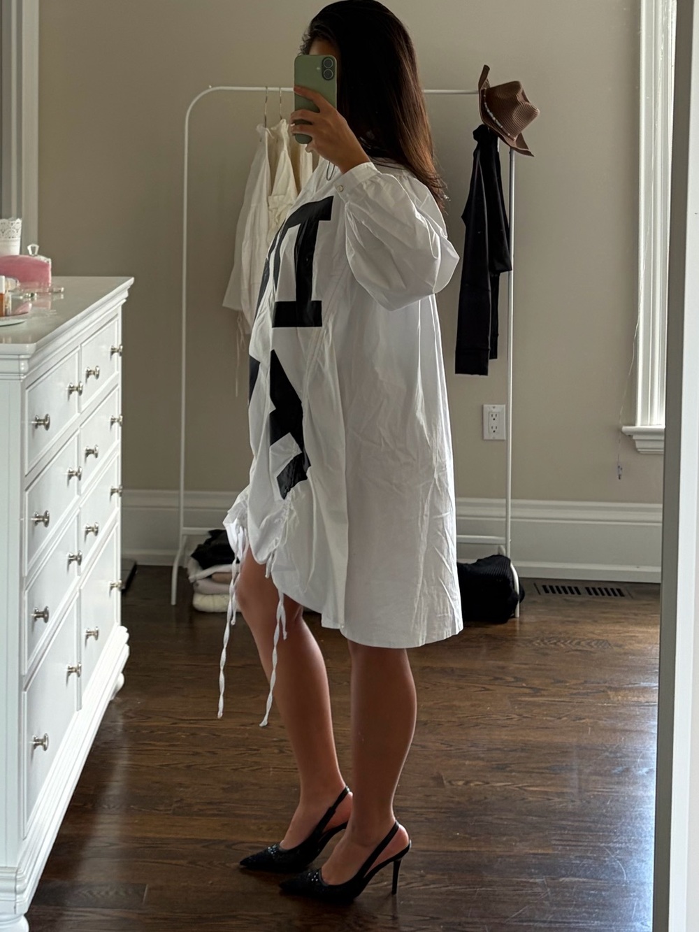 Oversized White Shirt Dress with Bold Black Lettering - Picture 5 of 6